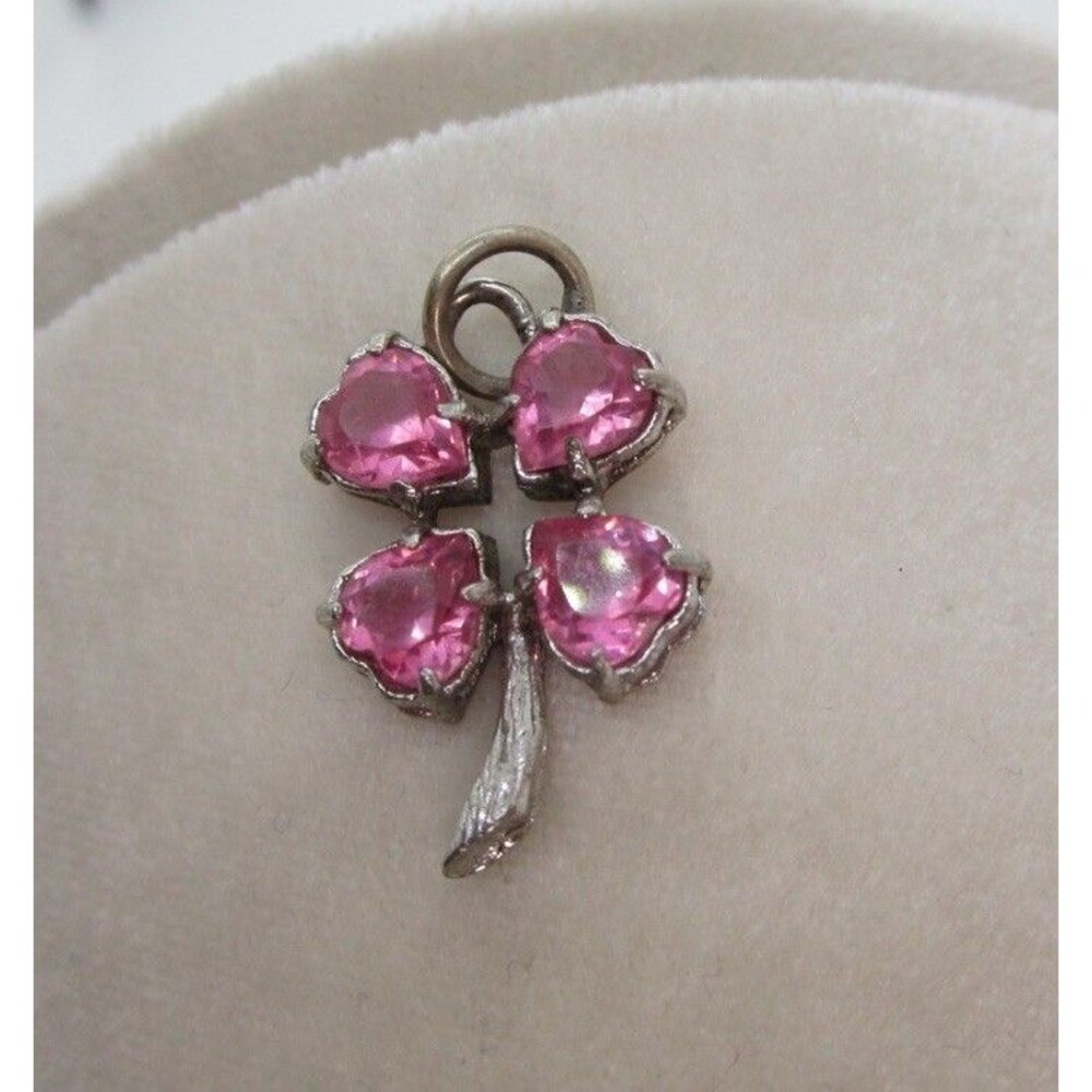 Sterling Silver Pink Ice Four Leaf Clover Lucky Charm Pendant